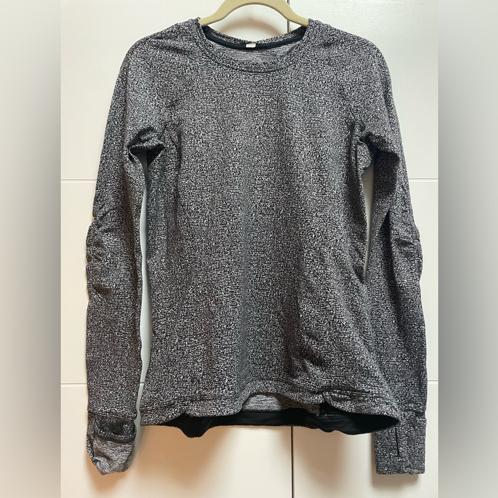 Lululemon Black Grey Long Sleeve Shirt Top Women's Size 10 Ruched / Pocket